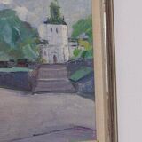 Original Swedish oil on canvas – “Church” by Stig Gilborne – vintage & framed – 67 × 52 cm (26.4" × 20.5")
