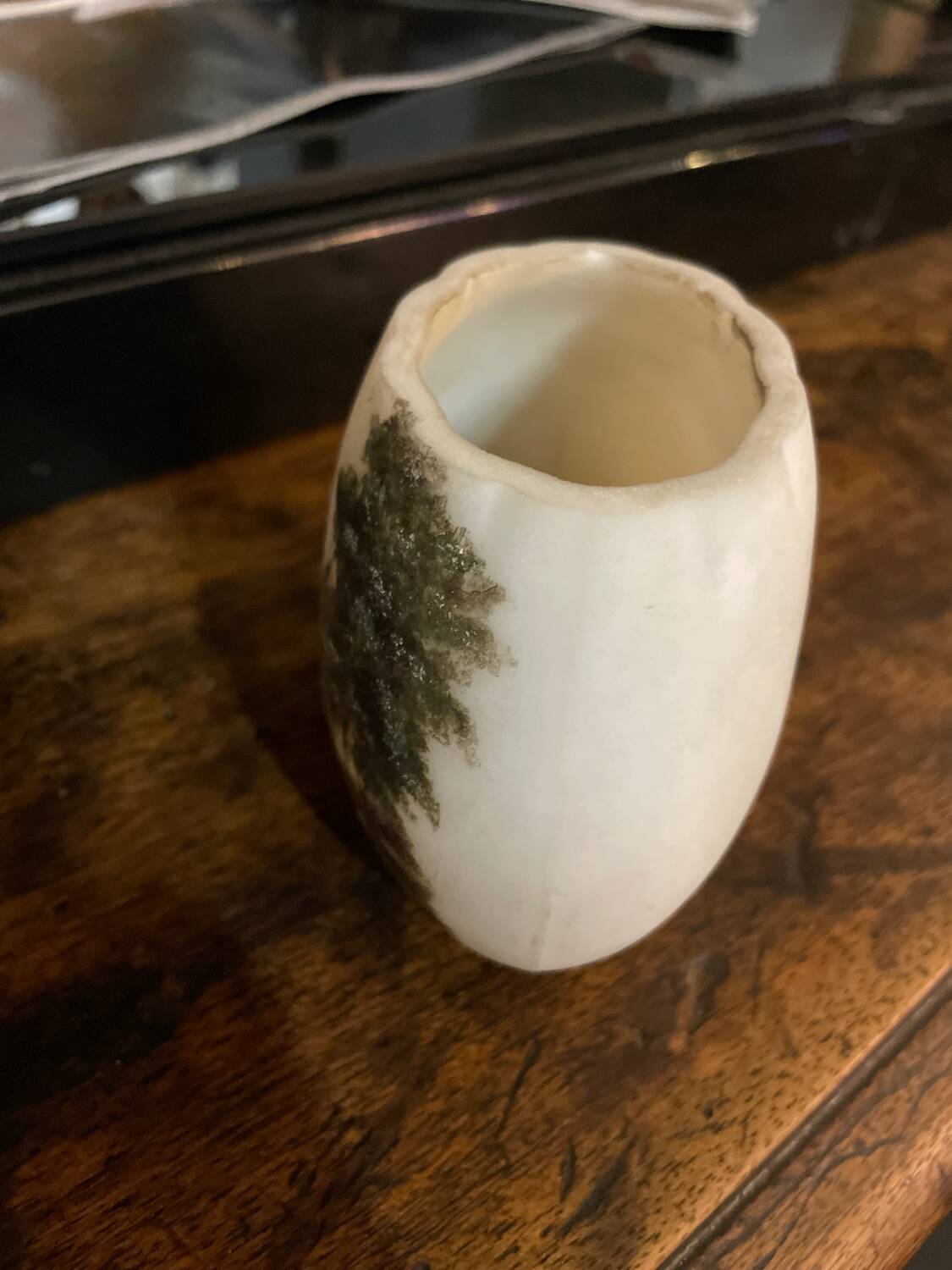 Art Deco opal vase with landscape decor