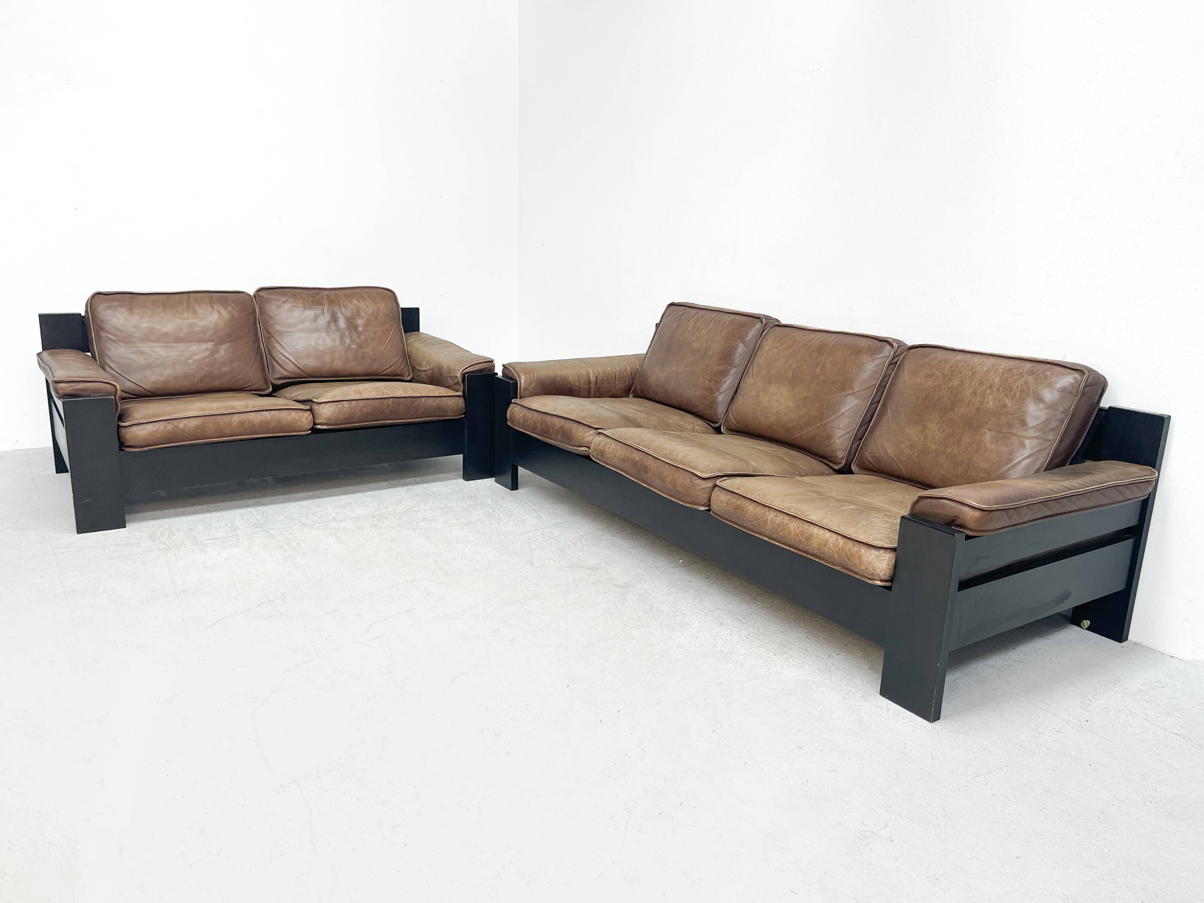 Brown leather sofa set Leolux