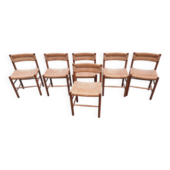 Lot de 6 chaises modèle Dordogne édition Robert Sentou années 50