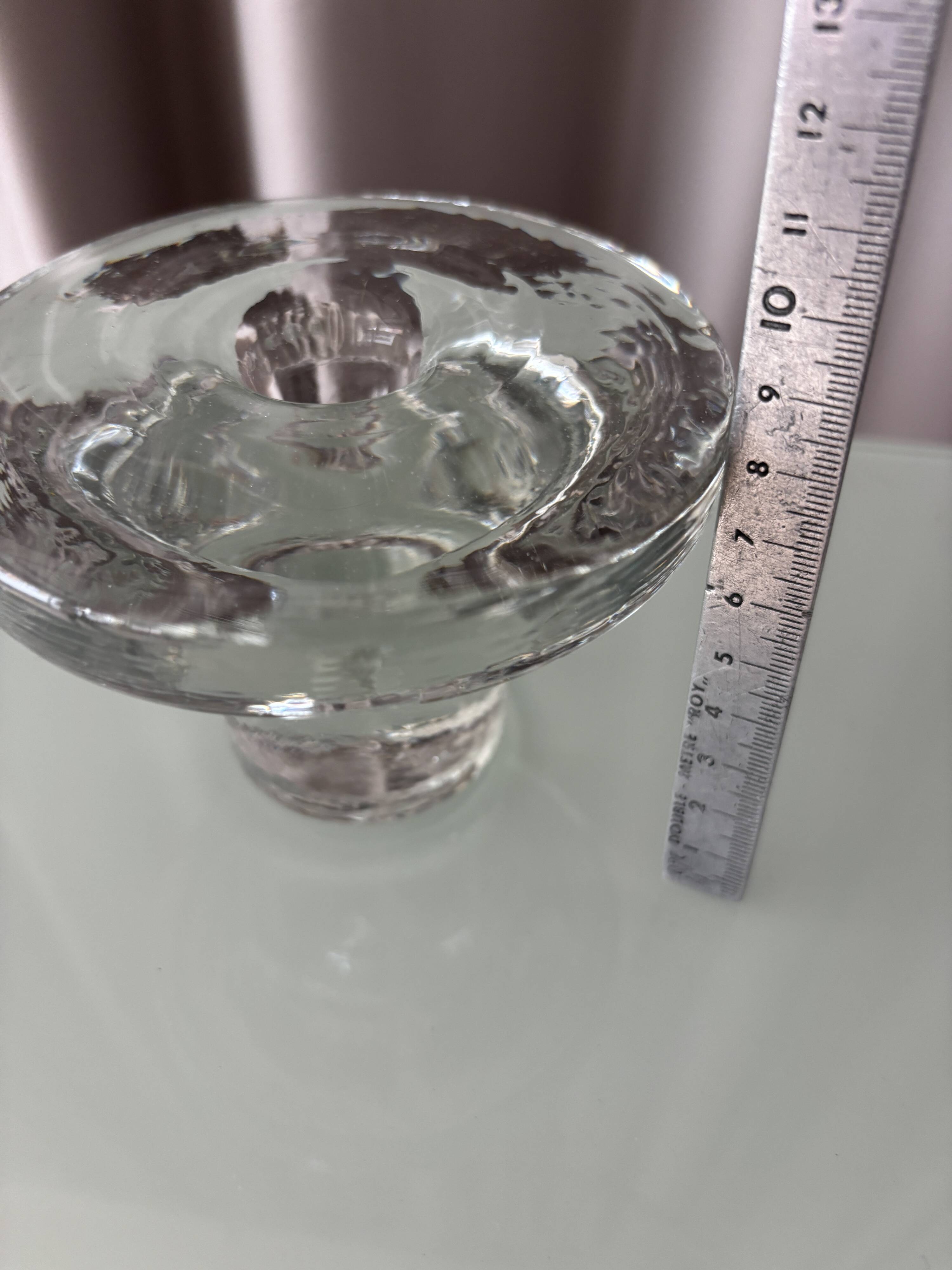 Vintage Scandinavian glass Candle Holder – Clear Pressed Glass – 1970s