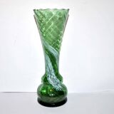 Vase ancien en verre de Clichy jaspé vert moucheté blanc