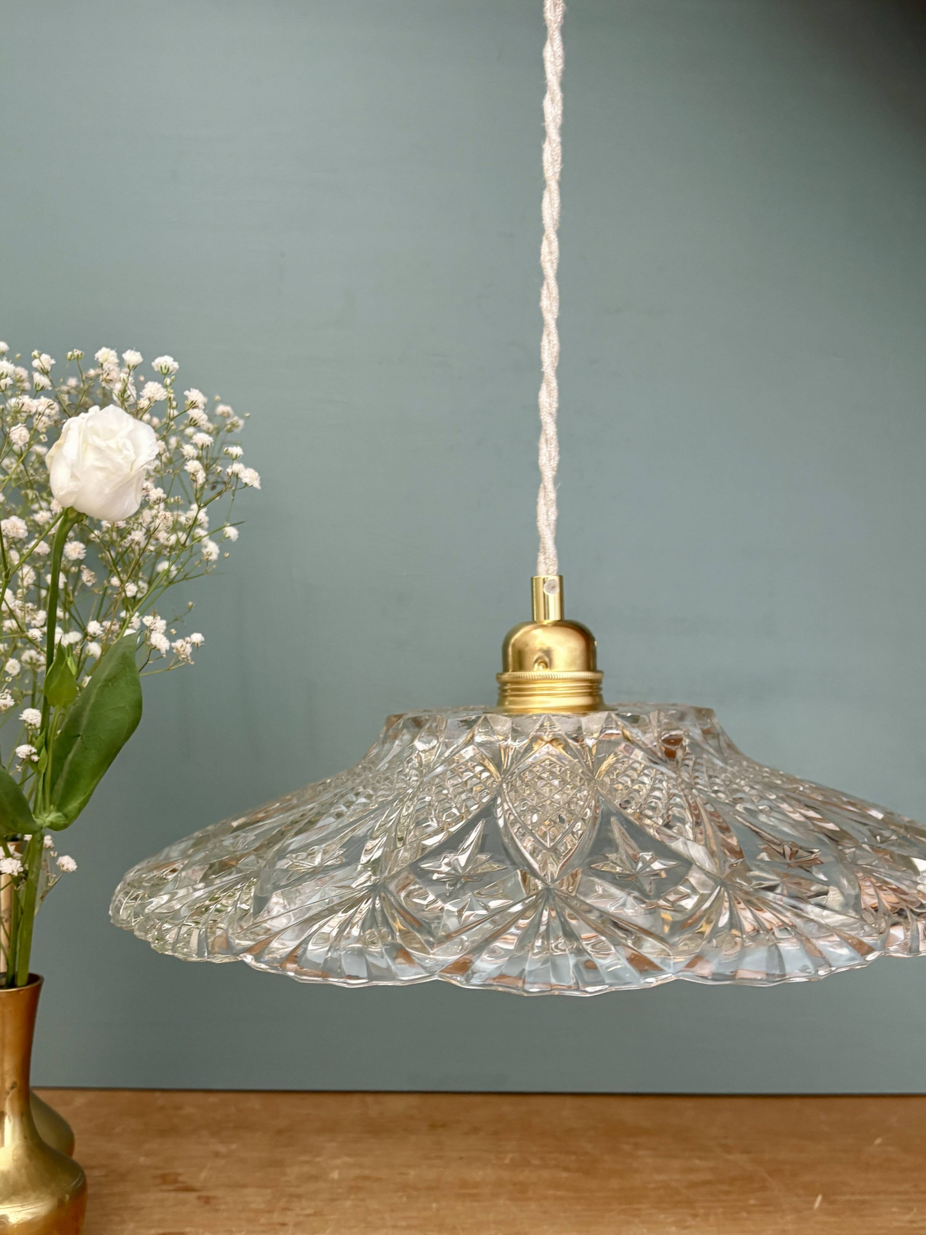 Vintage moulded glass pendant light - tableware collection -