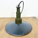 Industrial blue enamel military pendant lamp with cast aluminium top, 1960
