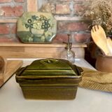 Vintage green majolica butter dish