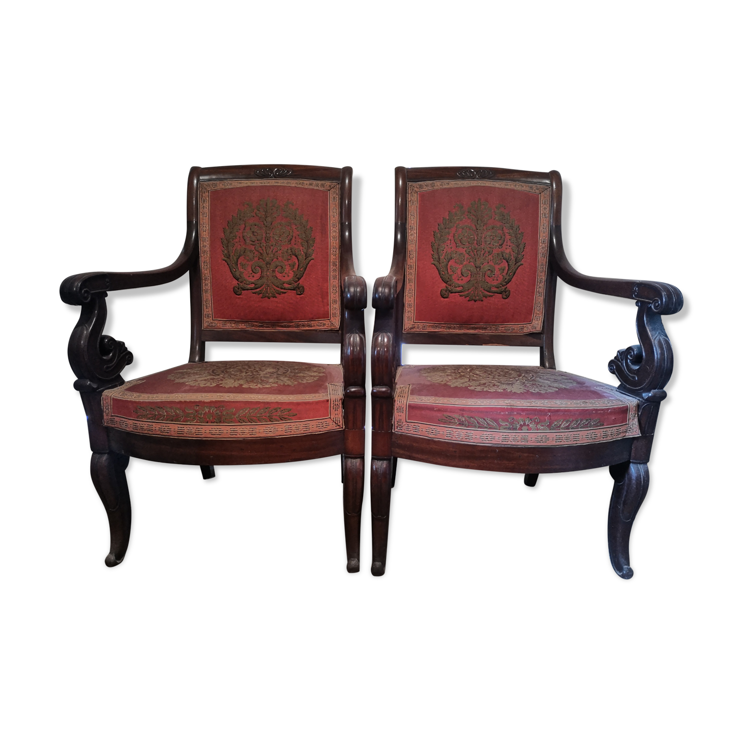 Lot of 2 armchairs era Mahogany restoration