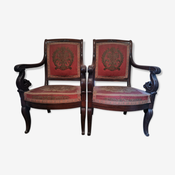 Lot of 2 armchairs era Mahogany restoration