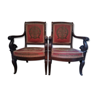 Lot de 2 fauteuils époque Restauration en acajou