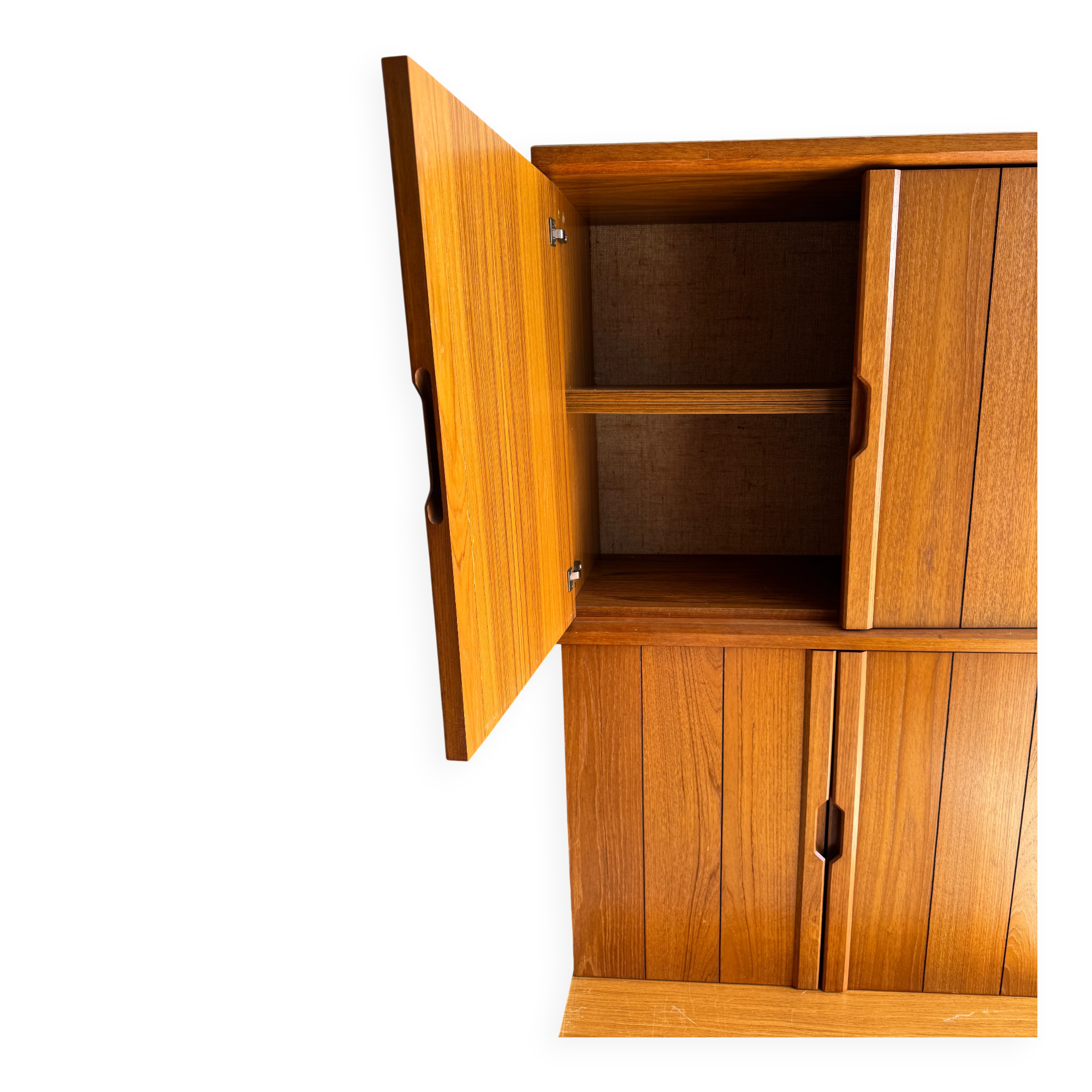 Tall Danish Teak Cabinet, Warm Brown Teak with Integrated Handles, 1970s Modular Design