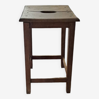 Square stool in brown stained wood 1940 French Popular Art