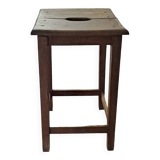 Square stool in brown stained wood 1940 French Popular Art