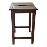 Square stool in brown stained wood 1940 French Popular Art