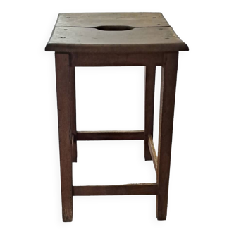 Square stool in brown stained wood 1940 French Popular Art