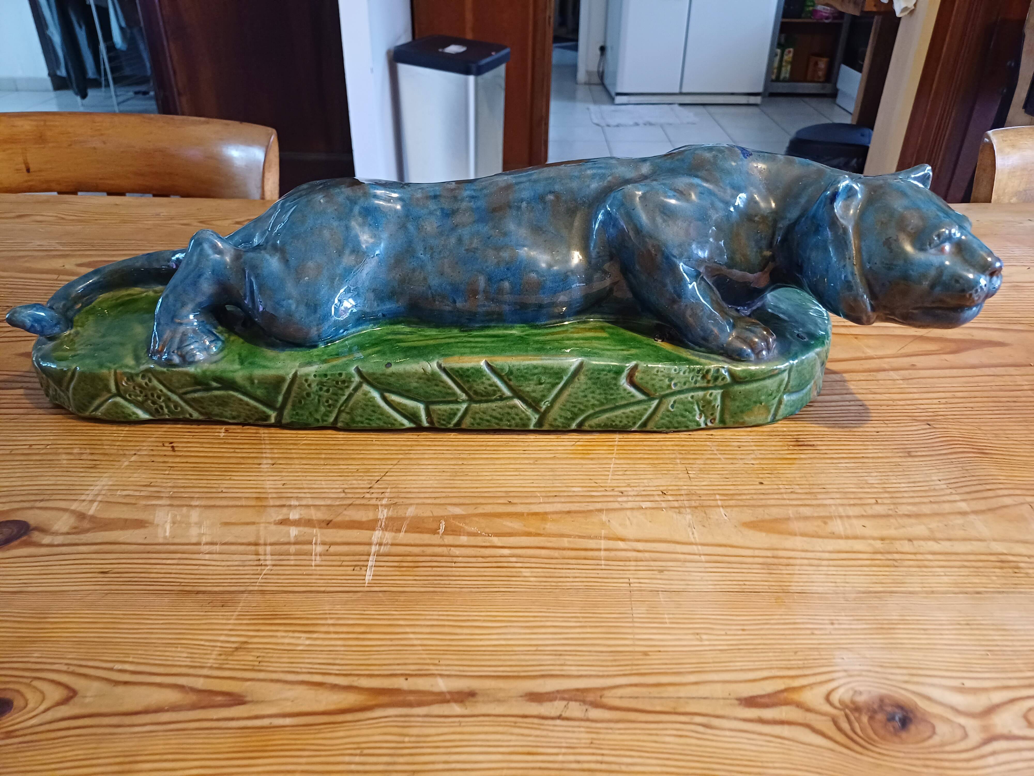 Blue and green Panther glazed ceramic