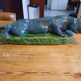 Blue and green Panther glazed ceramic