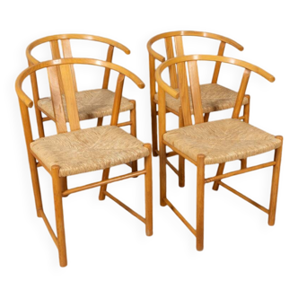 Set of 4 vintage 80s chairs in oak wood danish design