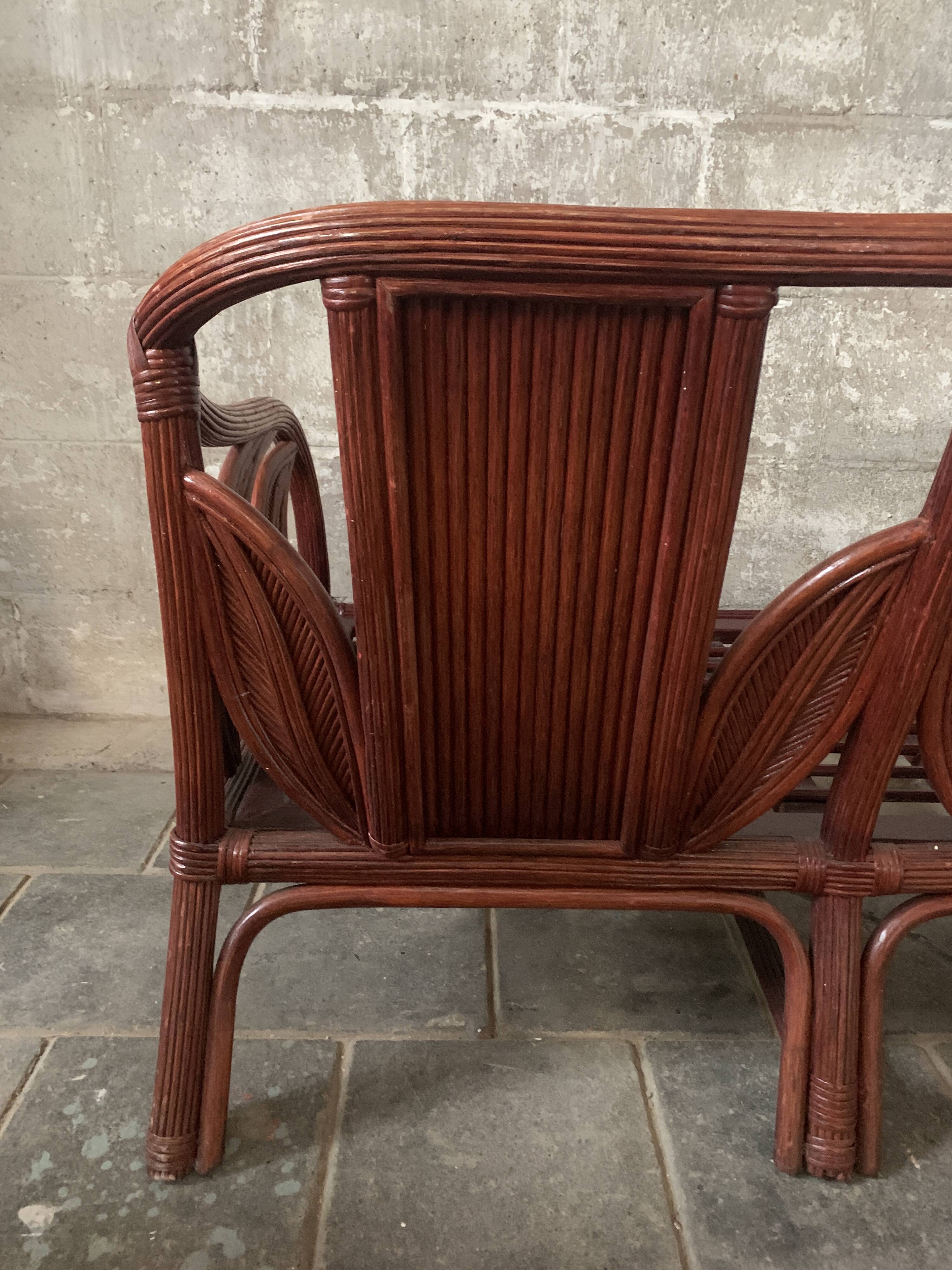Pencil reed rattan bamboo coastal palm leaf bench sofa, Vivai del Sud 1970s