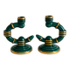 Pair of green and gold ceramic candlesticks