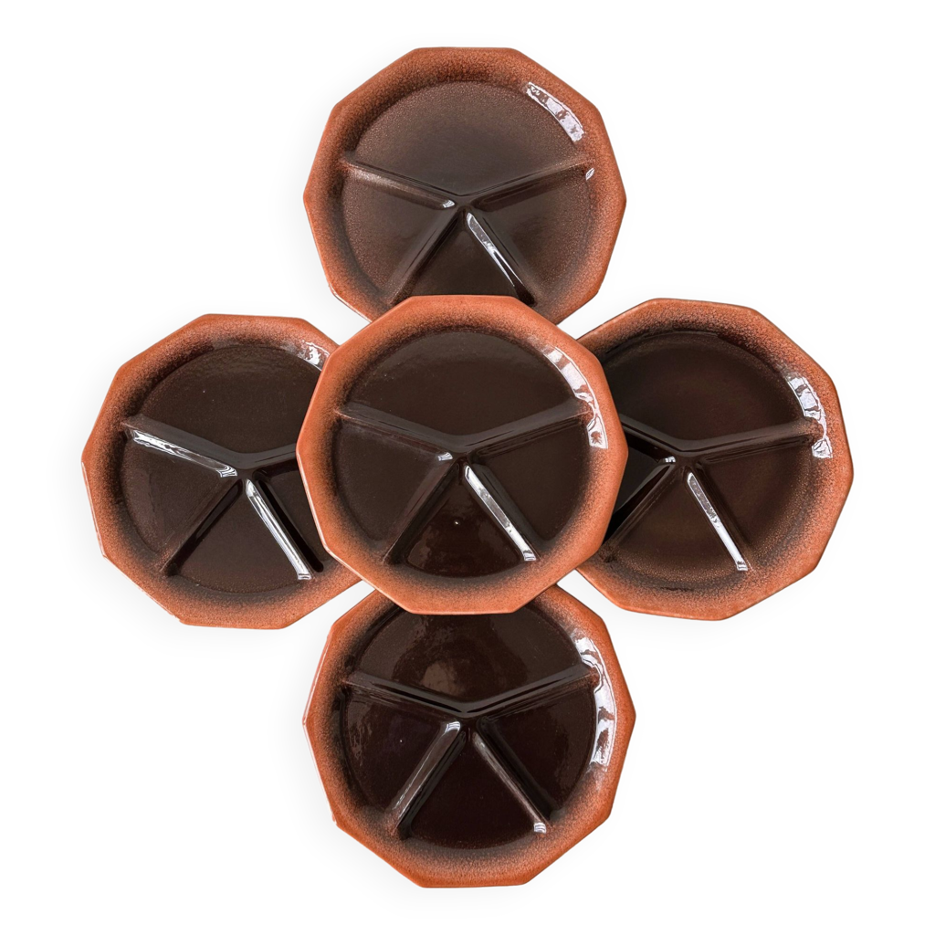 LOT DE 9 Assiettes à fondue à Compartiments Vintage Faïencerie de