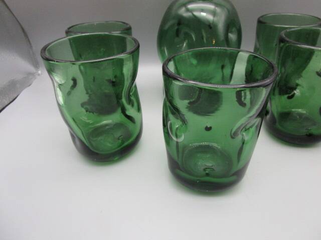 Carafe and 5 vintage Empoli glasses - 1960s