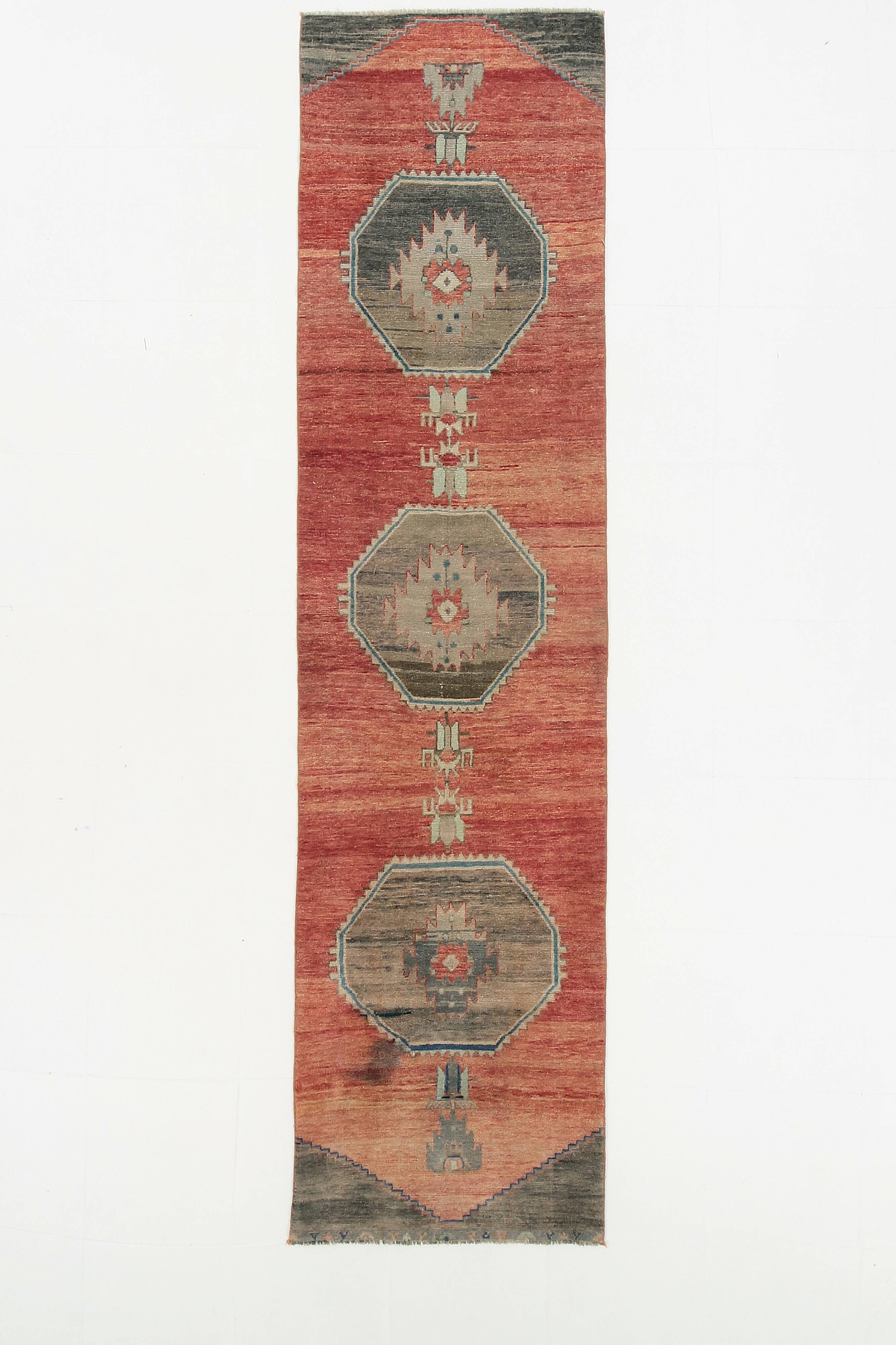 Red & Brown Vintage Persian Runner Rug, 81x317Cm