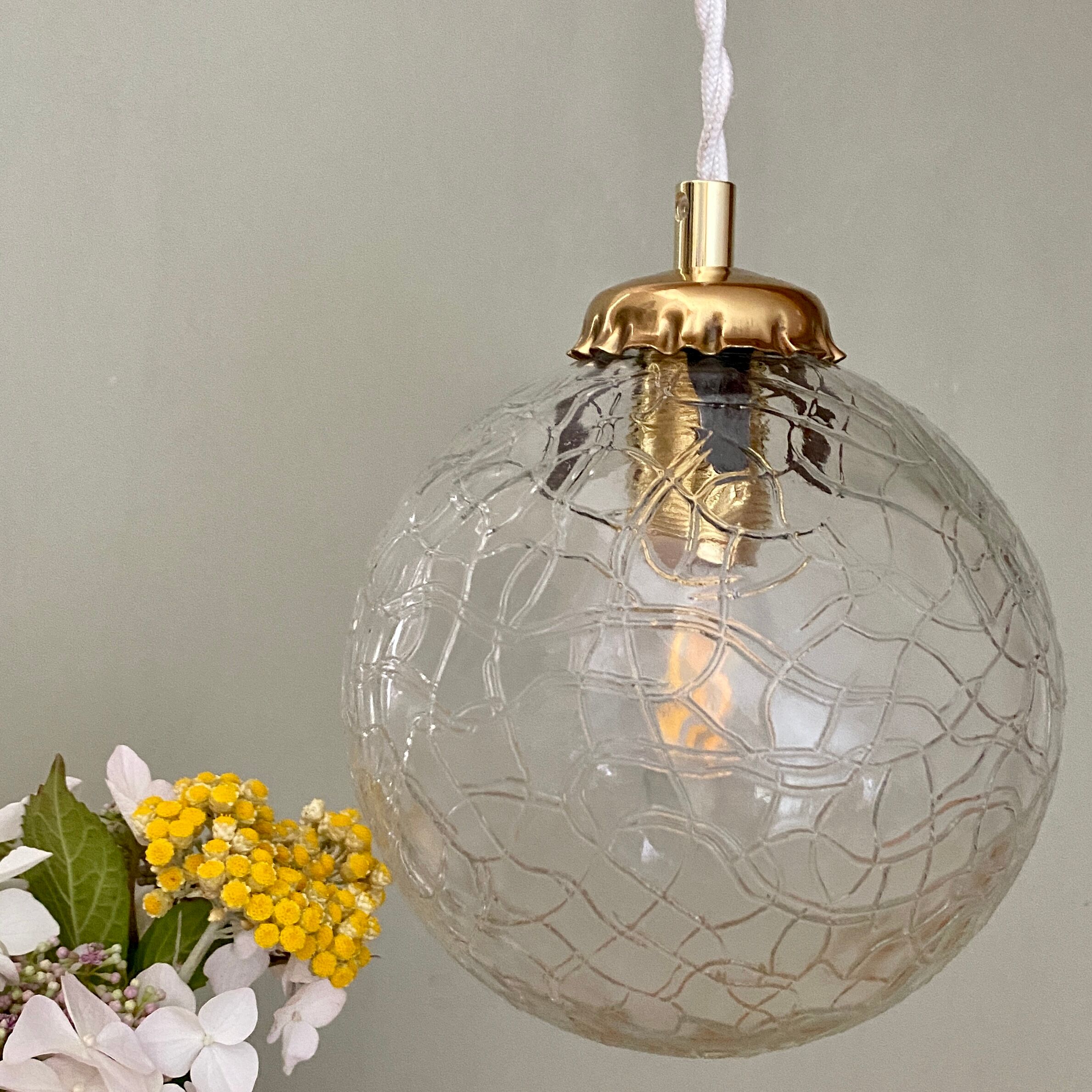 Vintage globe pendant lamp in textured glass