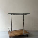 Vintage bar trolley in chrome steel and glass by Howard Miller circa 1970