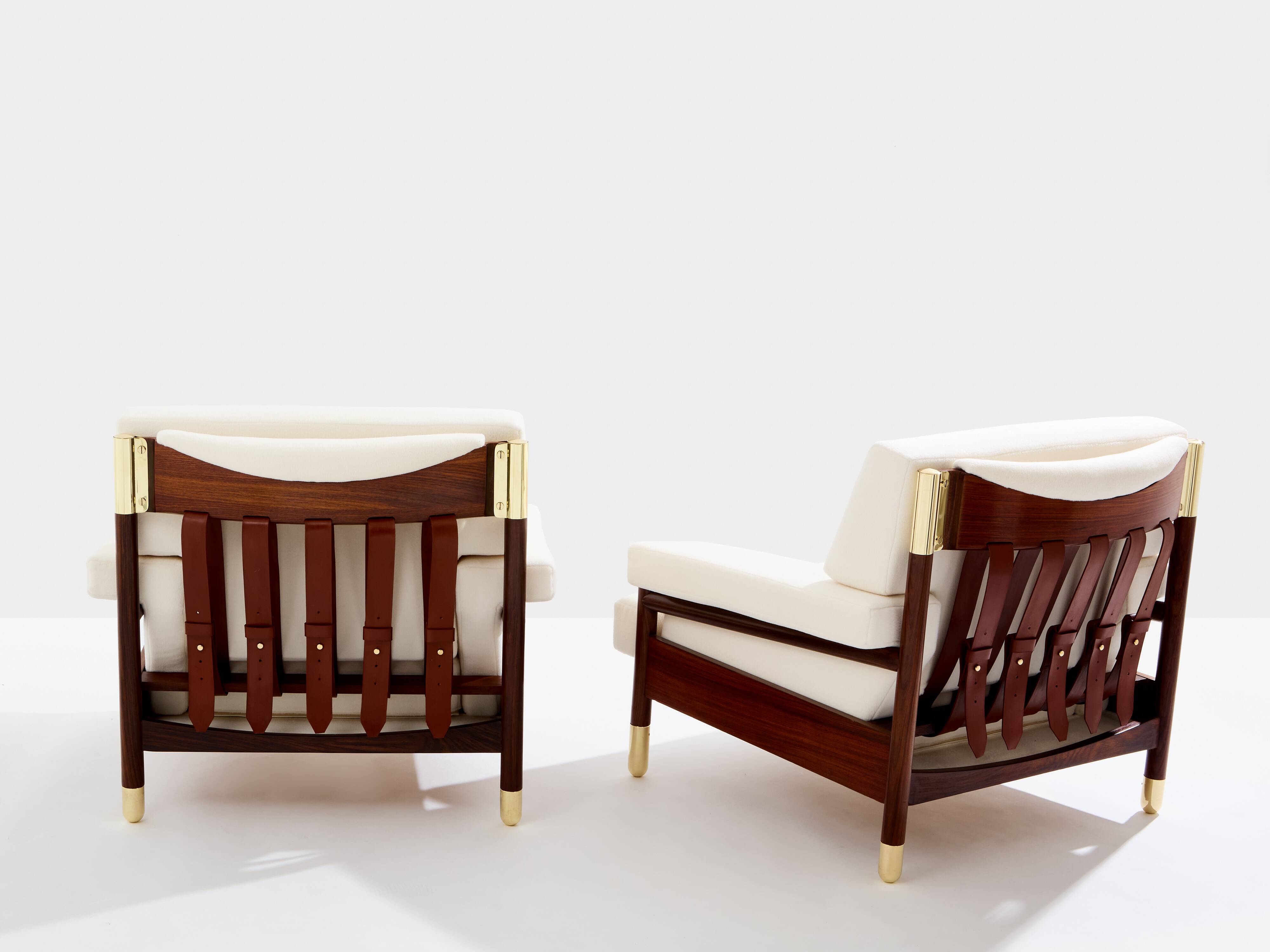 Pair of armchairs by Carlo De Carlo, rosewood, leather, brass, 1966