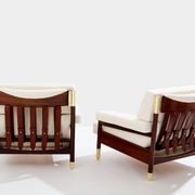 Pair of armchairs by Carlo De Carlo, rosewood, leather, brass, 1966