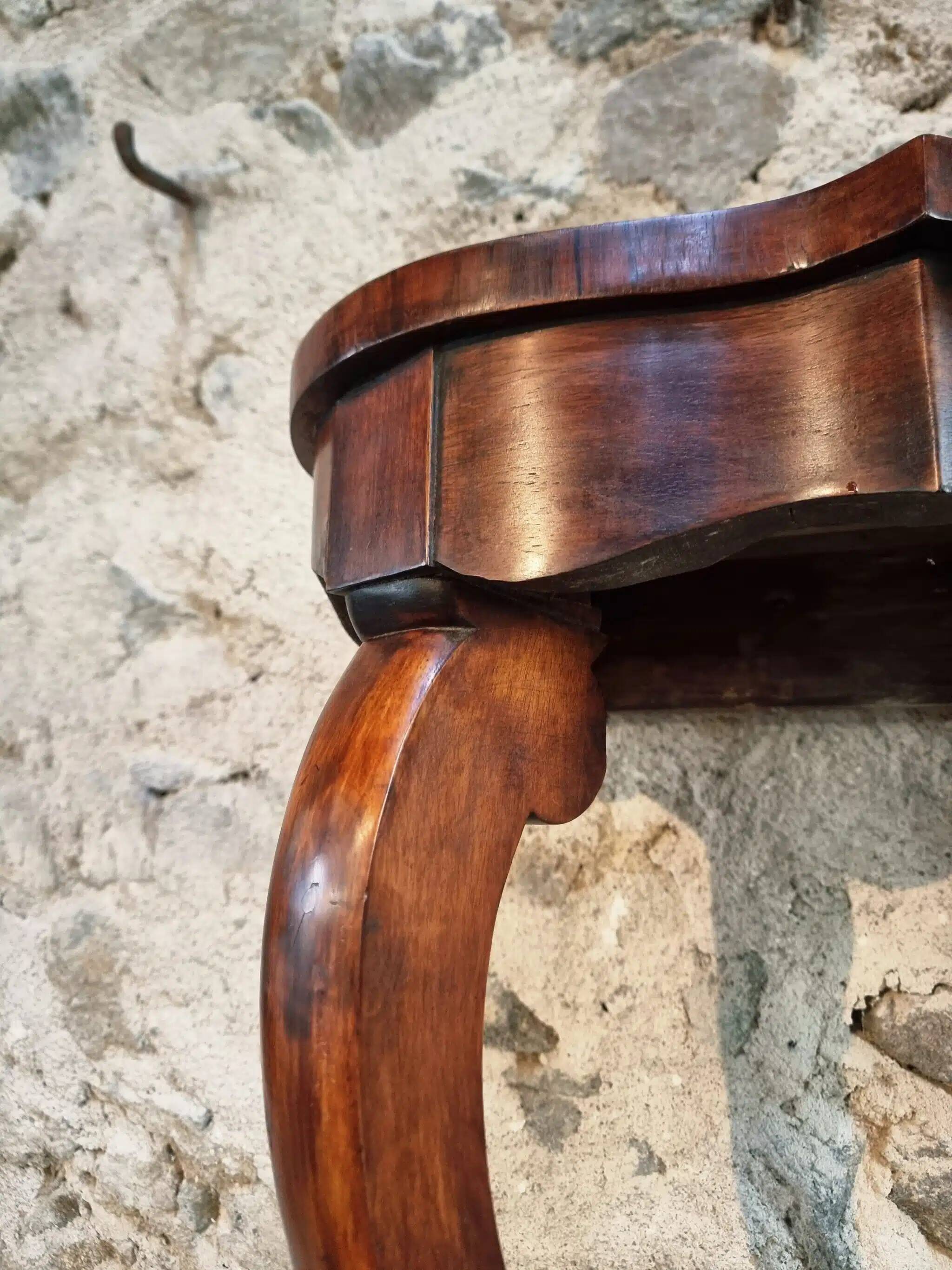 Antique French Napoleon III mahogany console table, wall table with marquetry, 19th century
