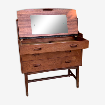 Mid-century curvy dressing table in teak with pull out mirror