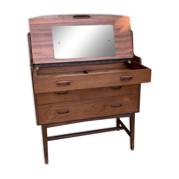 Mid-century curvy dressing table in teak with pull out mirror