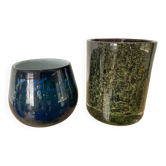 Duo de cache-pot vintage en pâte de verre bullée
