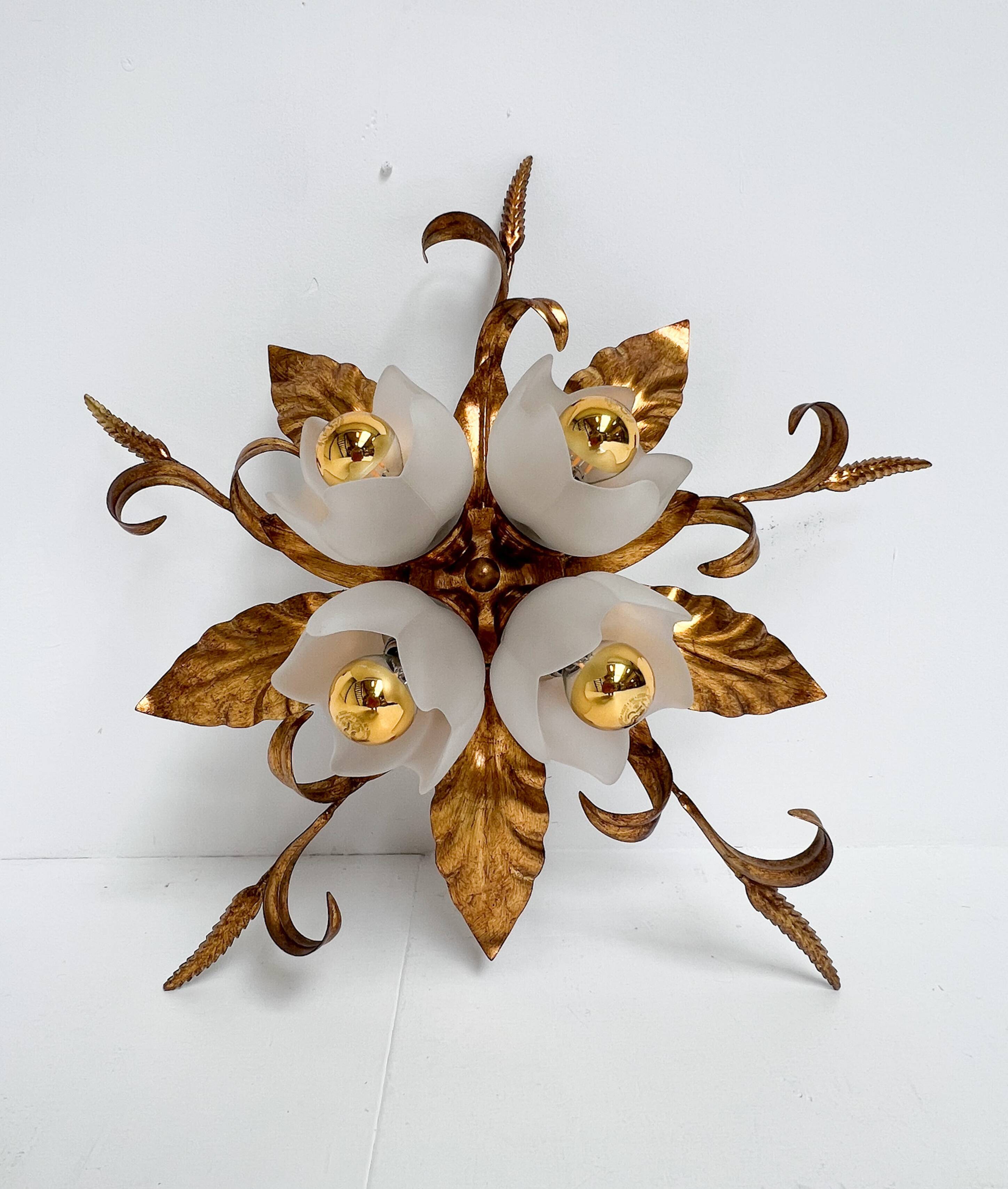 Gold plated XL ceiling lamp or wall lamp from Italy, 1970s
