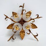 Gold plated XL ceiling lamp or wall lamp from Italy, 1970s