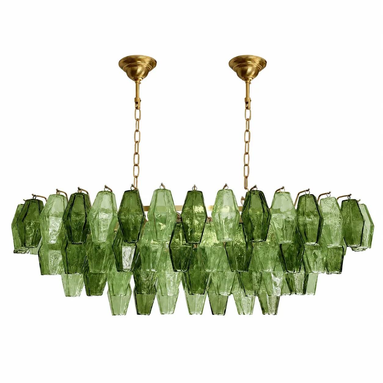 Contemporary Light and Dark Green “Poliedri” Murano Glass Chandelier by Sim