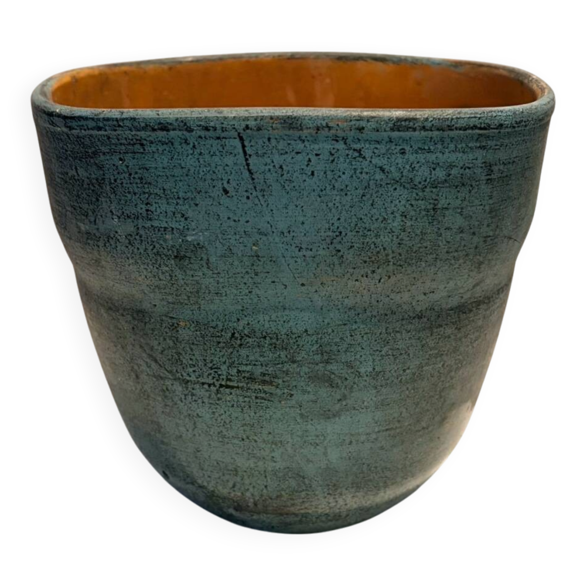 Cache-pot ancien en terre cuite émaillée TBE