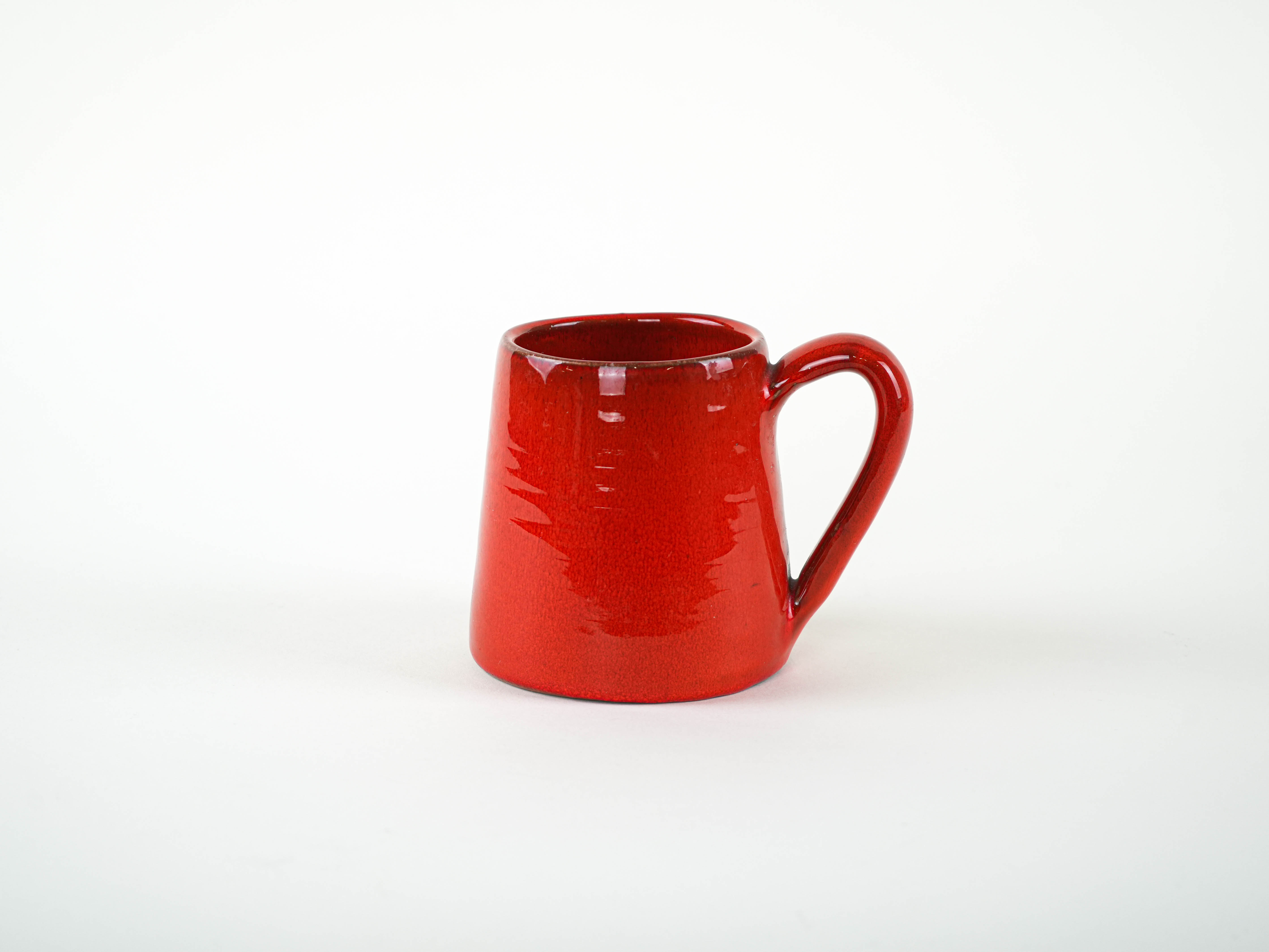 Red ceramic mug, Italian design, 1960s, made in Italy