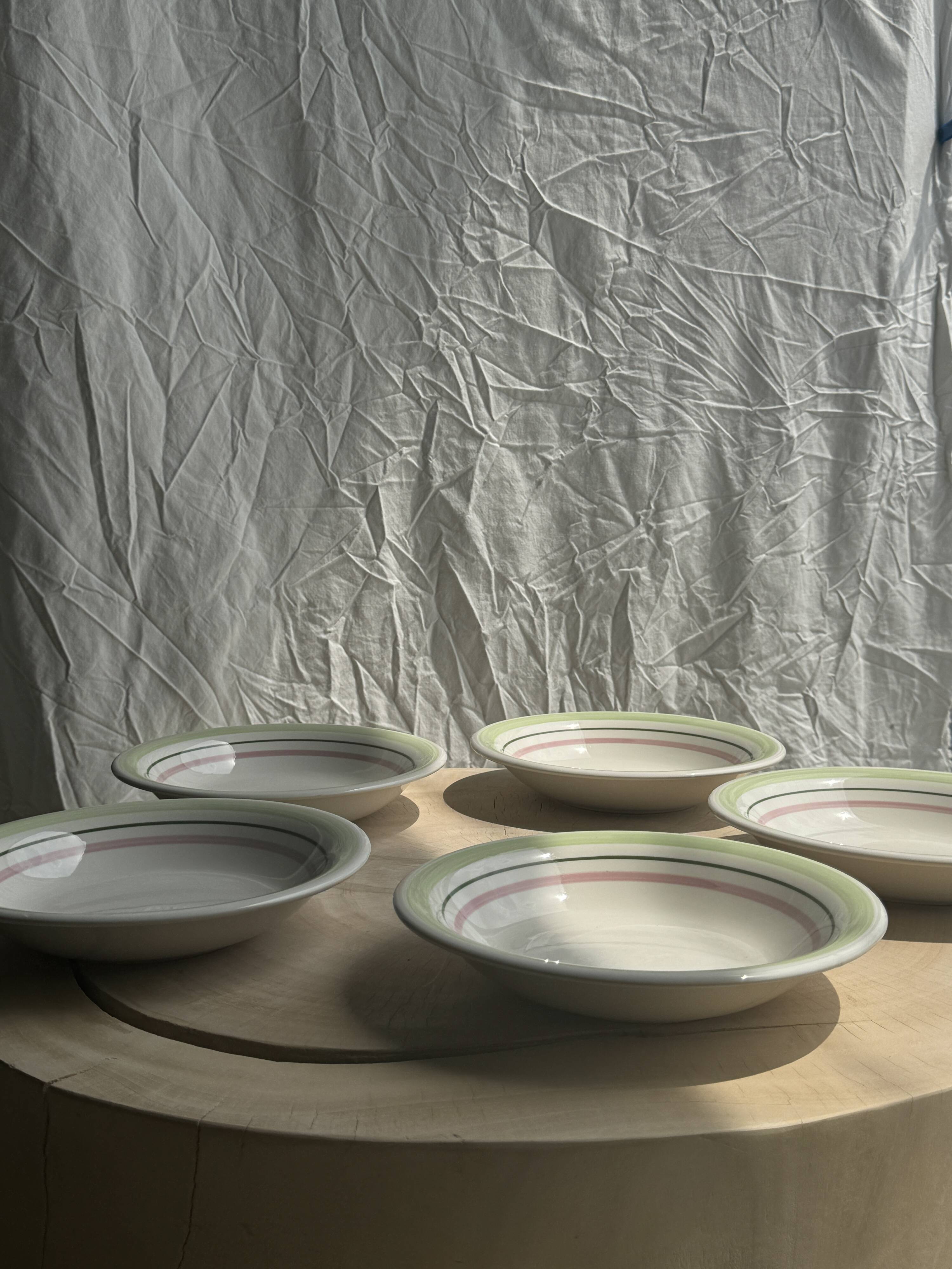 Set of 12 green and pink Italian plates