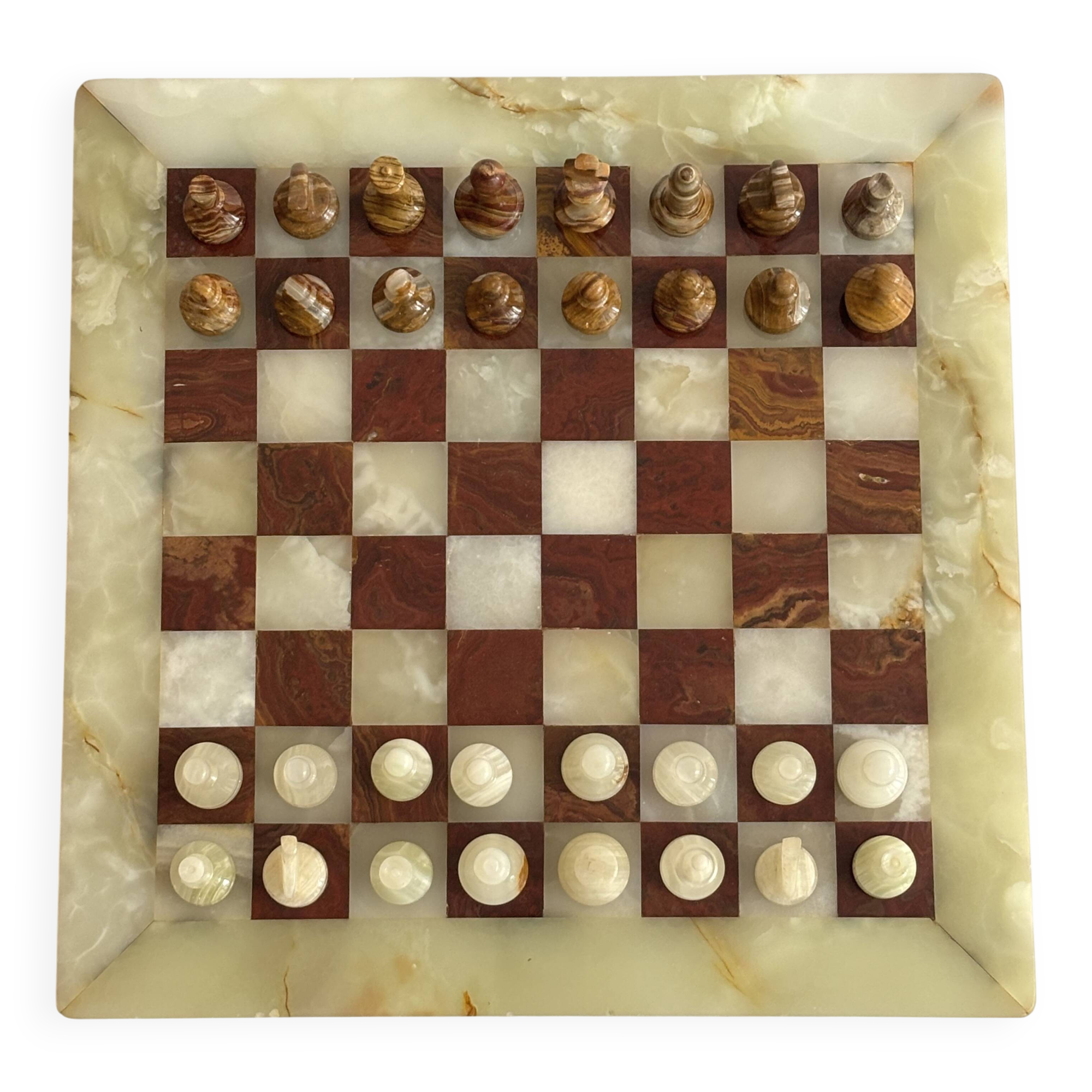 Vintage large marble and onyx chessboard game.