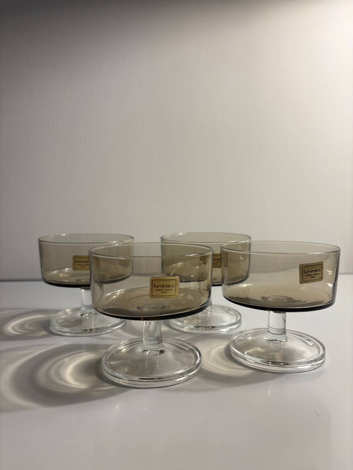 Set of 4 Luminarc smoked glass bowls, 1970s