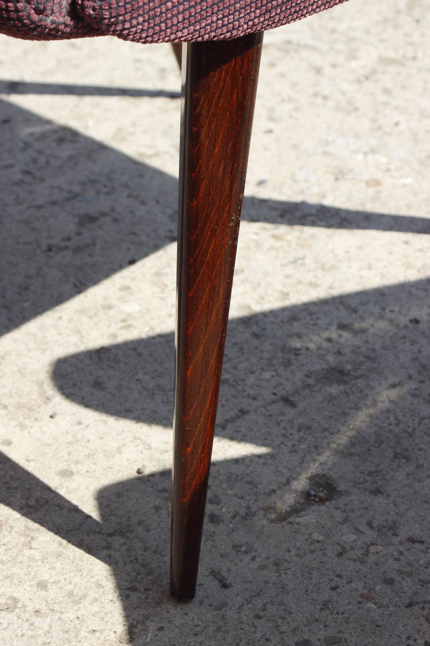 Pair of vintage purple velvet compass foot armchairs 1950s