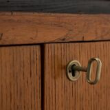 1950's Oakwood Display Cabinet with Sliding Glass Panels
