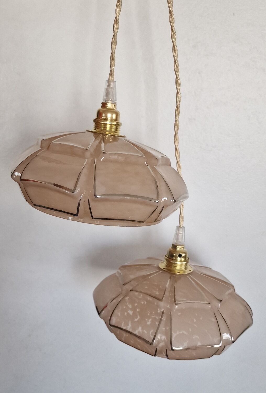 Art Deco pink glass portable or pendant lamp from Clichy