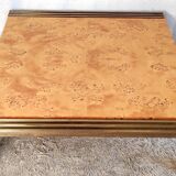 Table basse design en loupe d’orme et laiton – années 70