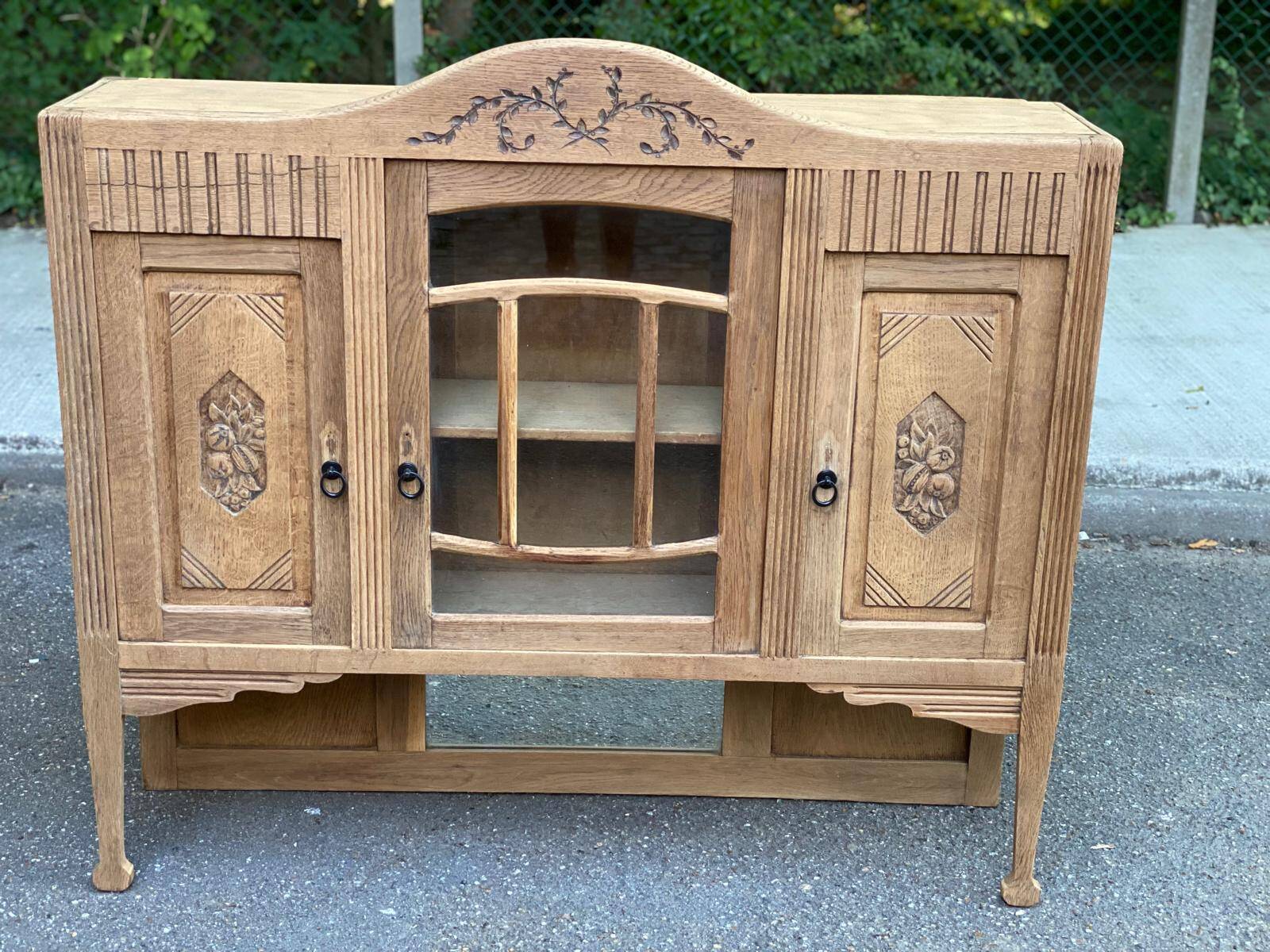 Vintage solid wood art deco 1940s display cabinet