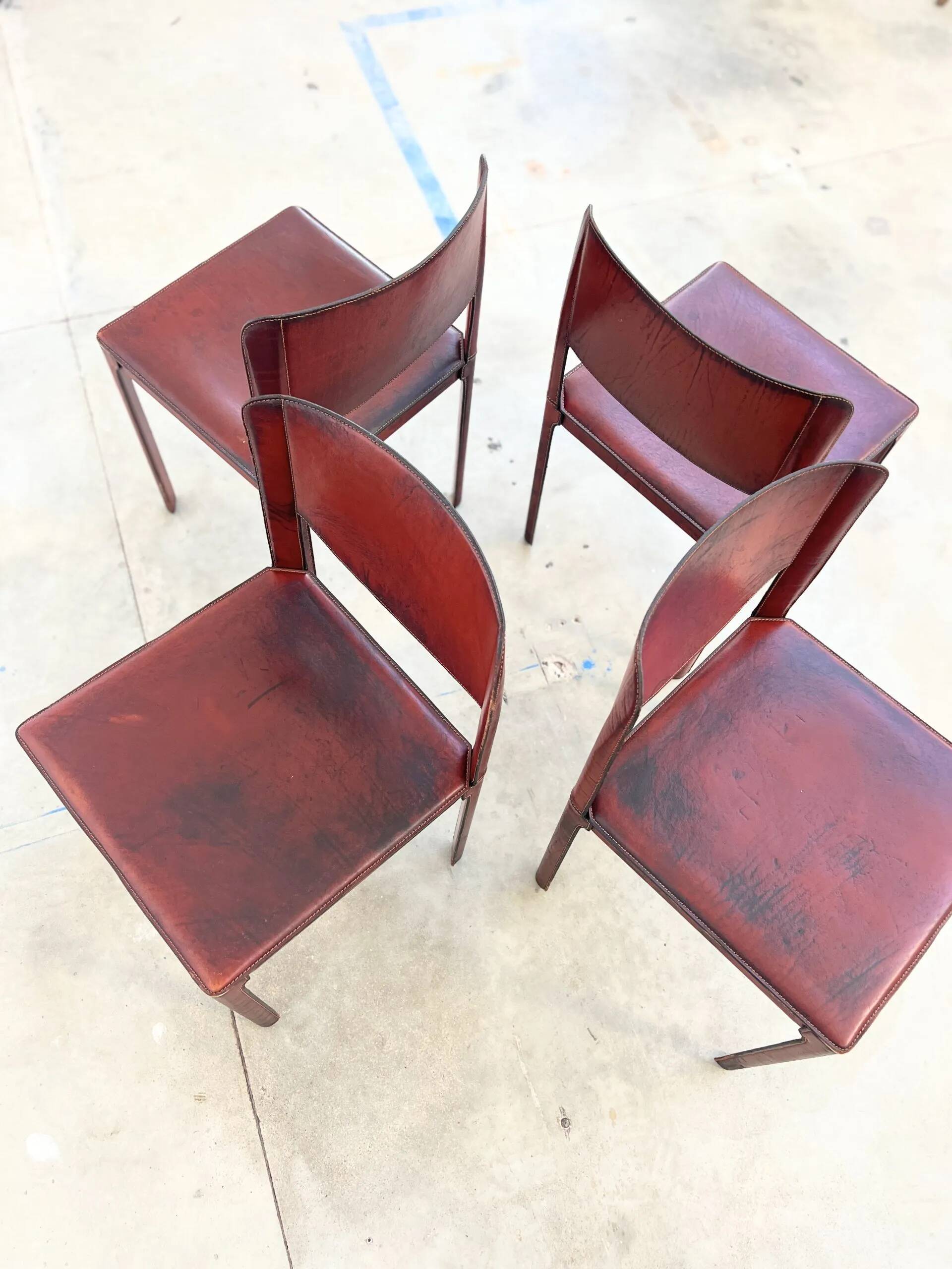 Lot de 4 chaises Matteo Grassi cuir rouge