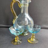 Glassware-crystallery of Portieux - 1 broc and 2 glasses - Napoleon III - Colored blown glass - G