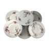 6 assiettes plates en porcelaine blanche décor fleurs lilas