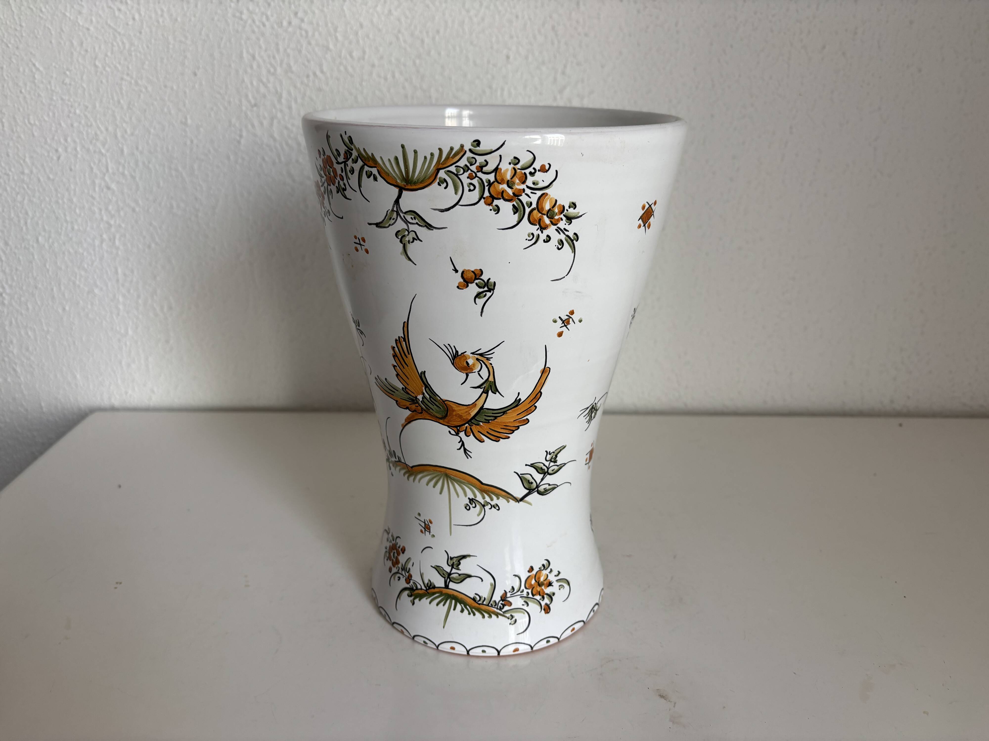 Vintage 1970 Moustiers ceramic faience vase - 26 cm